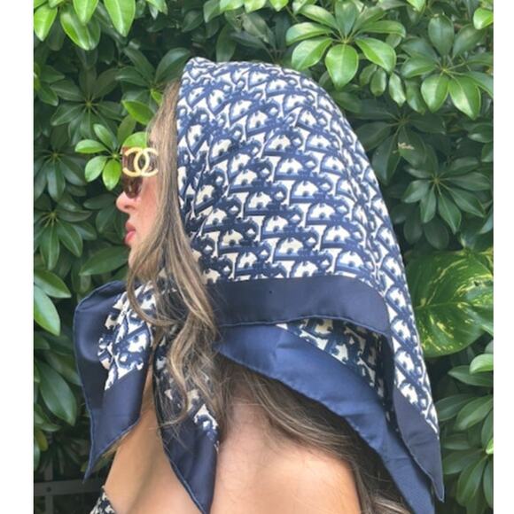 Christian Dior Monogram Trotter John Galliano 20x20 Navy Scarf (Read Des.) - Picture 1 of 6